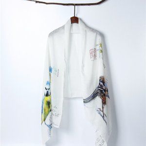 digital print postcard birds white women's SCARF